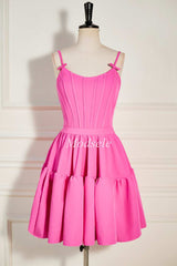 Pink Corset Bodice Lace-Up A-Line Cocktail Dress with Ruffles