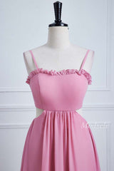 Pink Spaghetti Strap Bow-Back Ruffle Maxi Dress