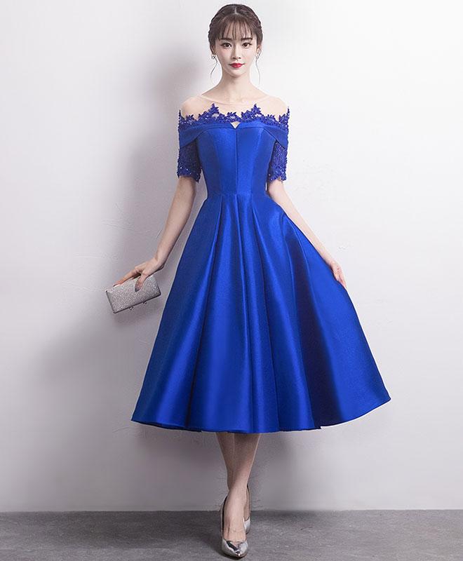 Charming Lace and Satin New Tea Length Bridesmaid Dress, Bridesmaid Dress