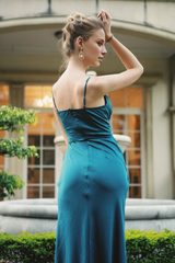 Jimiss slim shoulder strap V-neck side slit long Prom dress