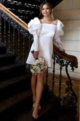 Vintage Puff Sleeves Ivory Short Wedding Dress