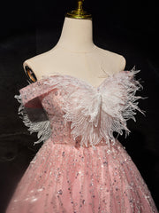 Pink A-Line Tulle Lace Short Prom Dress, Pink Cocktail Dress