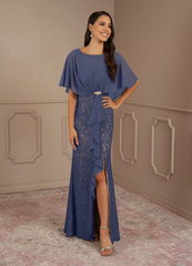 Sheath Crew Neck Sequins Chiffon formal dresses evening dress Mother of the Bride Dresses