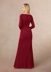 Mermaid V-Neck Pleated Burgundy formal dresses evening dress Mother of the Bride Dresses