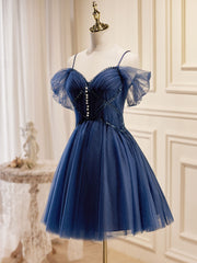 Dark Blue A-Line Short Prom Dresses, Dark Blue Homecoming Dress