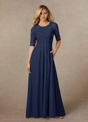 A-Line Crew Neck Lace Dark Navy formal dresses evening dress Mother of the Bride Dresses