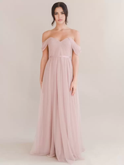 A-Line Bateau Neck Chiffon Floor-Length Pleated formal dresses evening gown Party Dresses