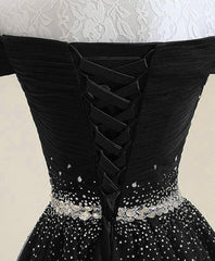 Black Tulle Off Shoulder Beaded Party Dress , Black New Dress for Party