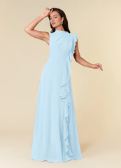 A-line high neck pleated chiffon and floor length mother of bride dress