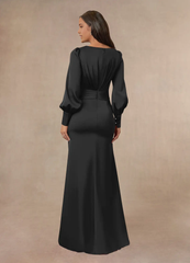 Mermaid V-Neck Pleated Long Sleeve Black formal dresses evening dress Mother of the Bride Dresses