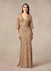 Mermaid V-Neck Sequins Champagne formal dresses evening dress Mother of the Bride Dresses