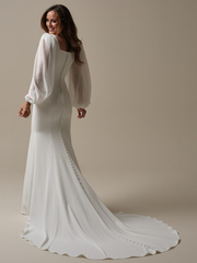 Simple square neck tight crepe and floor length wedding dress