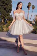 Decorative flash off shoulder transparent tight corset short dress