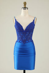 Hunter Green V-Neck Open Back Cocktail Dress with Appliques