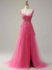 A-Line Sweetheart Neck Tulle Lace Dark Blue Long Prom Dress, Dark Blue Long Evening Dress