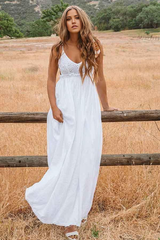 Beach A-Line Scoop Backless Floor Length Wedding Dress with Lace