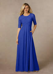 A-line lace mesh and floor length mother of the bride dress