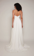 Perfect satin high neck A-line backless adjustable shoulder strap wedding dress