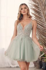 Floral embroidery short sleeveless transparent tight corset dress