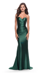 Mermaid deep V heart-shaped neckline strapless and floor length evening dress