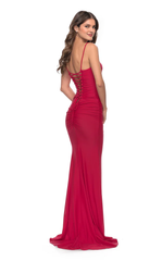 Mermaid spoon collar sleeveless back tie and floor length evening dress