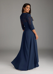 A-Line Lace Chiffon Dark Navy formal dresses evening dress Mother of the Bride Dresses