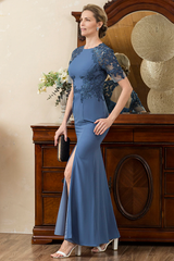 Blue Mermaid Open Back Mother of the Bride Dress with Slit Beautiful