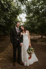 A-line V-Neck Elegant Appliqued Straps Backless Wedding Dresses