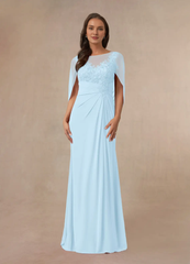 Black A-line lace cape chiffon mother of the bride dress