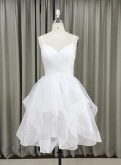 Lovely White Tulle V-Neck Short Party Dress,Homecoming Dress SH655