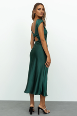 Jimiss boat neckline satin backless side slit long Prom dress