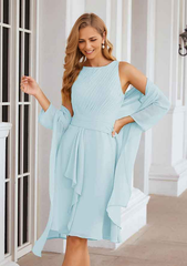 A-line Scoop Neck Knee-Length Chiffon Mother of the Bride Dresses With Pleated and Jacket Pure Color