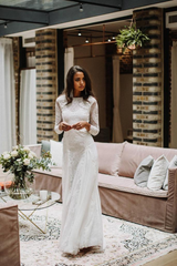 Sheath/Column Lace Long Sleeve Open Back Bridal Gown Wedding Dress