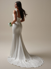 Ruffle Soft Wind Hat Satin Tight and Floor length Wedding Dress