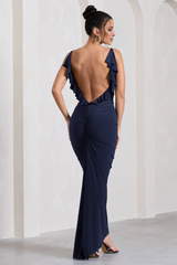 Wrinkled backless backless slim fit and floor length evening dress - Jimiss Dress