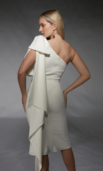 One shoulder straight tube backless bow ruffle hem wedding dresses
