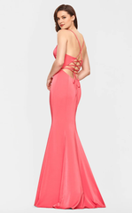 Heart neckline thin shoulder straps satin tight corset back and floor length evening dress