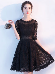 Black lace short prom dress, black lace homecoming dress