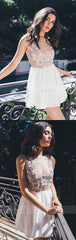 White round neck chiffon short prom dress, cute homecoming dress