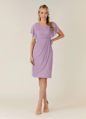 Sheath V-Neck Pleated Tea Length Wisteria formal dresses evening dress Mother of the Bride Dresses
