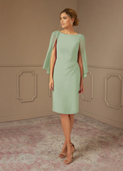 Sheath Lace Chiffon Tea Length Dusty Sage formal dresses evening dress Mother of the Bride Dresses