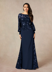 Mermaid Sequins Lace Dark Navy formal dresses evening dress Mother of the Bride Dresses
