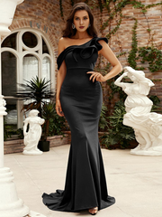Mermaid Red Ruffle and Ground length Gowns Evening Dresses