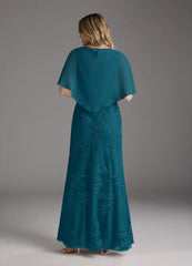 Two Piece Mermaid Crew Neck Lace Chiffon Ink Blue formal dresses evening dress Mother of the Bride Dresses