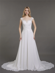 Chiffon lace applique bridal dress