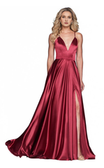 Deep V-neck sleeveless fitted side slit and floor length evening dress