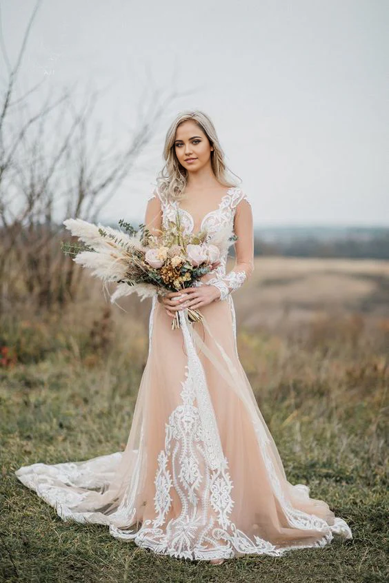 Mermaid Bohemian Long Sleeves Wedding Dresses With Appliques