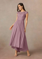 A-Line Crew Neck Lace Dusty Rose formal dresses evening dress Mother of the Bride Dresses