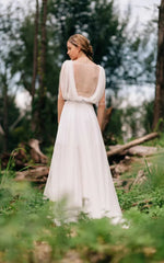 A-line Sweetheart Long Sleeve Chiffon Tulle Lace Satin Wedding Dresses With Illusion