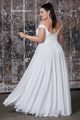 Long white off shoulder wedding dress